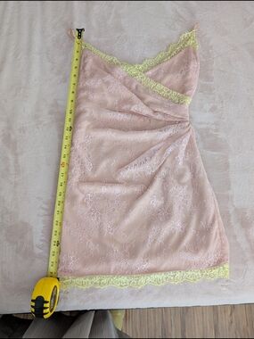 Nasty Gal Baby Pink Lace Slip Dress with Yellow Trim